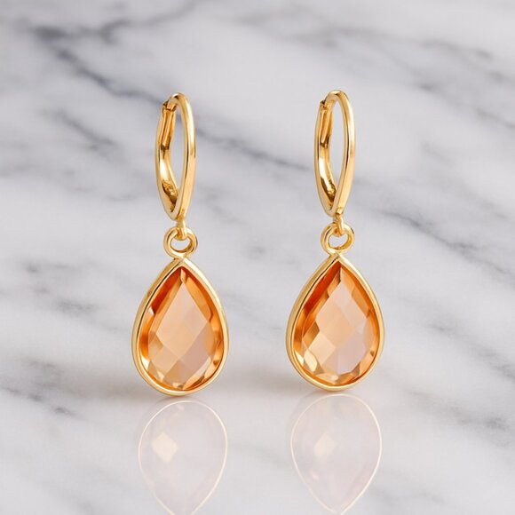 Amber Rose Crystal Drop Hoop Earrings - Picture 1 of 2